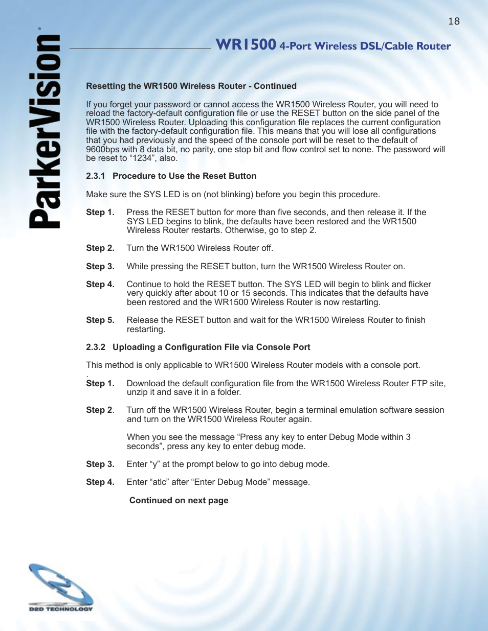 Wr1500, Port wireless dsl/cable router | ParkerVision WR1500 User Manual | Page 16 / 177