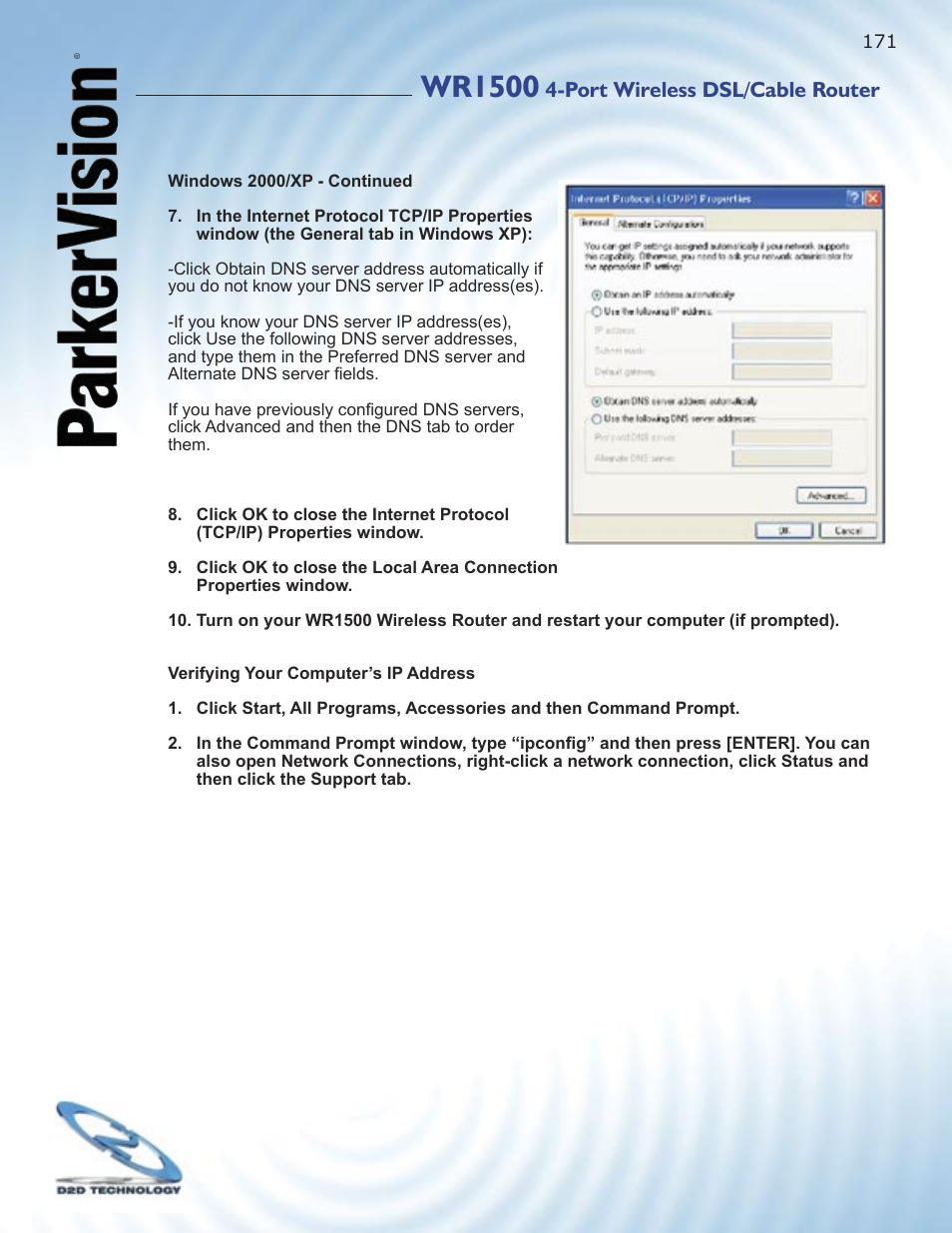 Wr1500, Port wireless dsl/cable router | ParkerVision WR1500 User Manual | Page 169 / 177