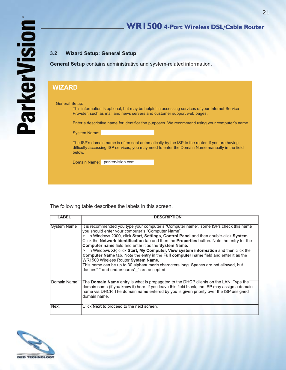 Wr1500, Port wireless dsl/cable router, Wizard | ParkerVision WR1500 User Manual | Page 19 / 177