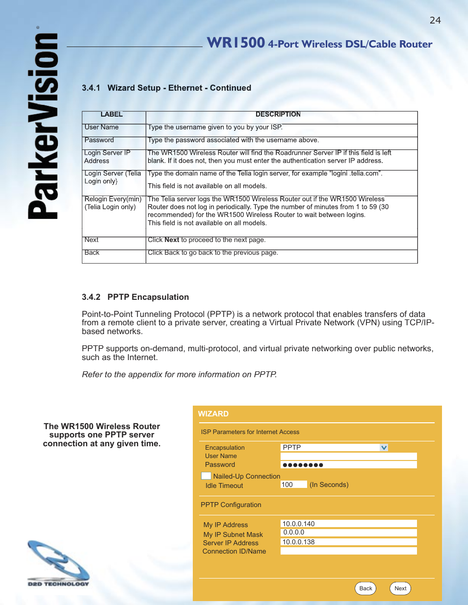 Wr1500, Port wireless dsl/cable router | ParkerVision WR1500 User Manual | Page 22 / 177