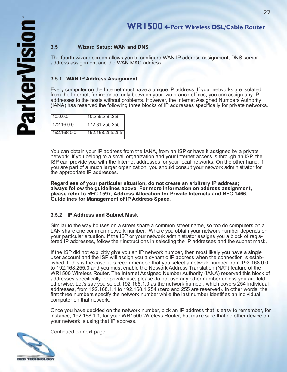 Wr1500, Port wireless dsl/cable router | ParkerVision WR1500 User Manual | Page 25 / 177