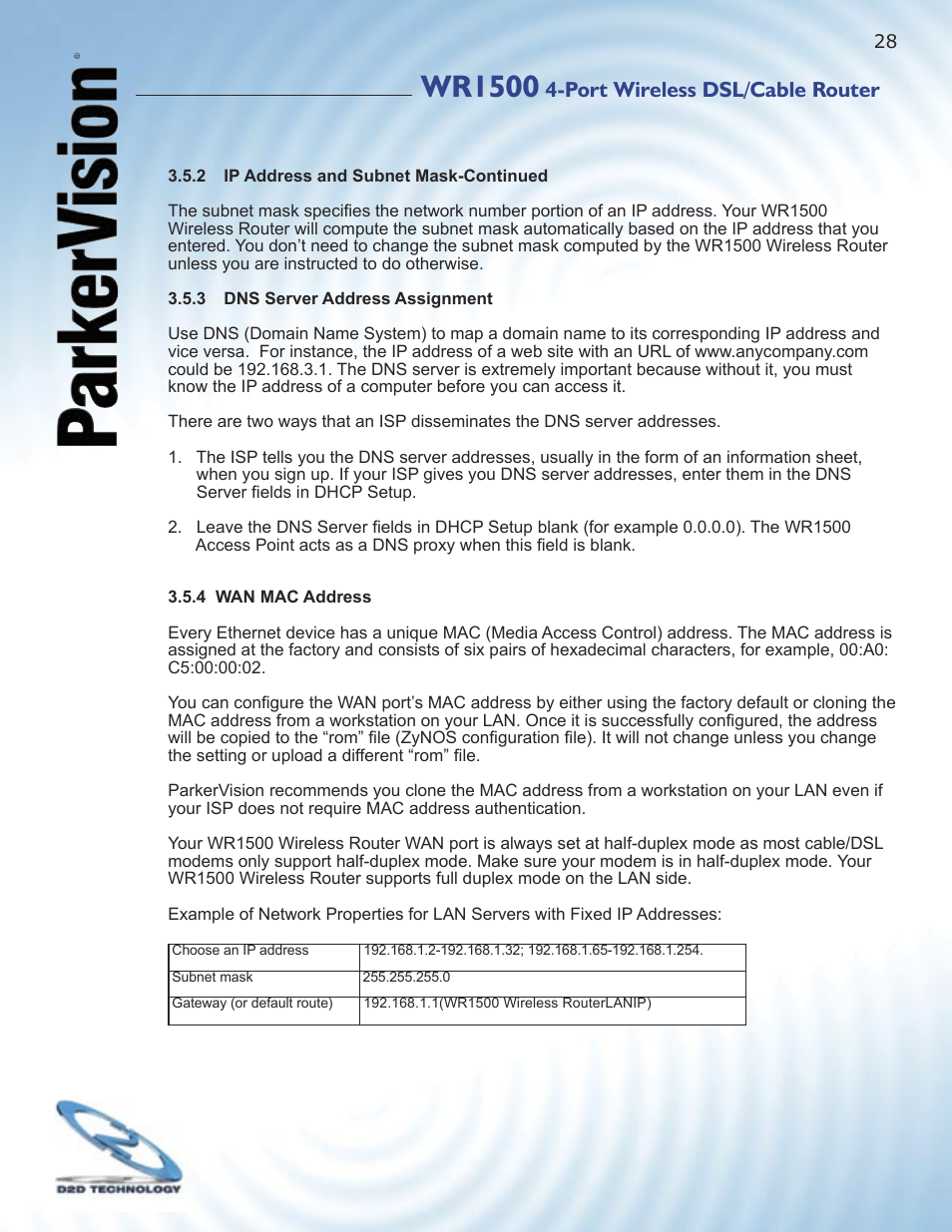 Wr1500, Port wireless dsl/cable router | ParkerVision WR1500 User Manual | Page 26 / 177