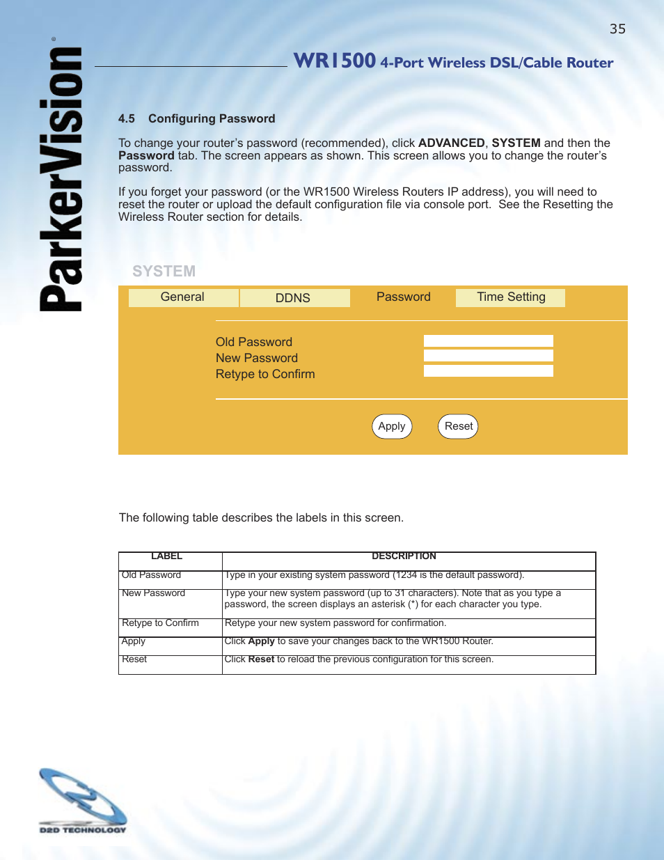 Wr1500, System, Port wireless dsl/cable router | ParkerVision WR1500 User Manual | Page 33 / 177
