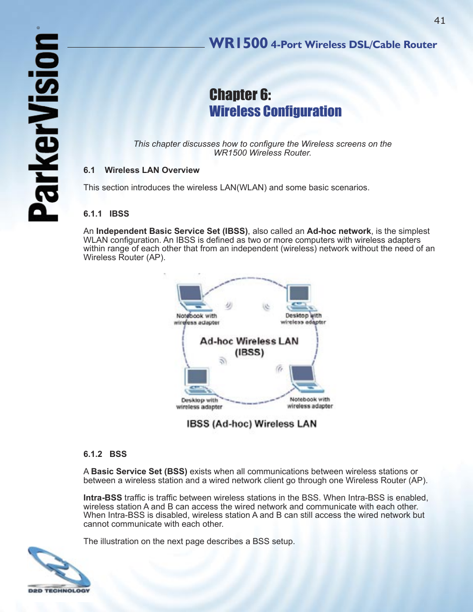 Wr1500, Chapter 6, Wireless conﬁ guration | ParkerVision WR1500 User Manual | Page 39 / 177