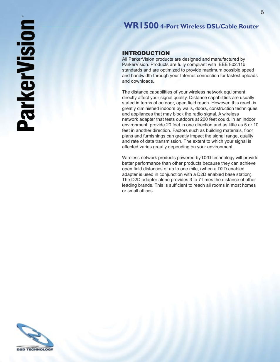 Wr1500, Port wireless dsl/cable router | ParkerVision WR1500 User Manual | Page 4 / 177