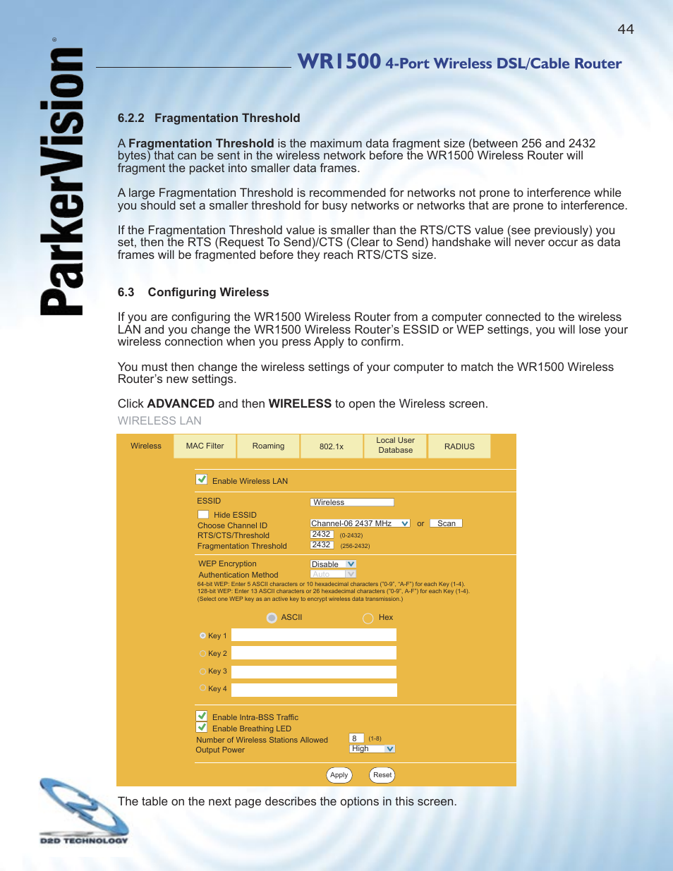 Wr1500, Port wireless dsl/cable router | ParkerVision WR1500 User Manual | Page 42 / 177