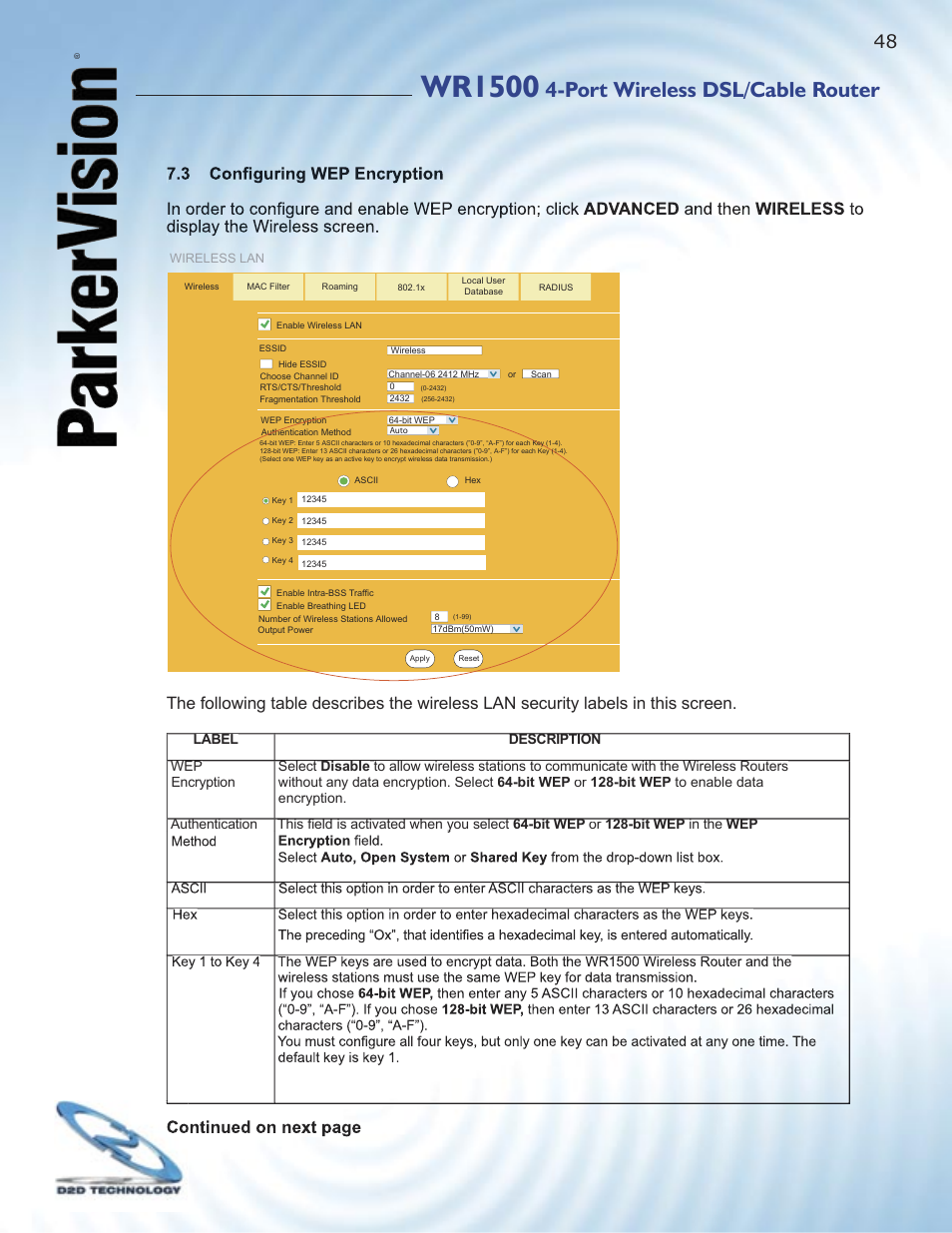 Wr1500, Port wireless dsl/cable router | ParkerVision WR1500 User Manual | Page 46 / 177