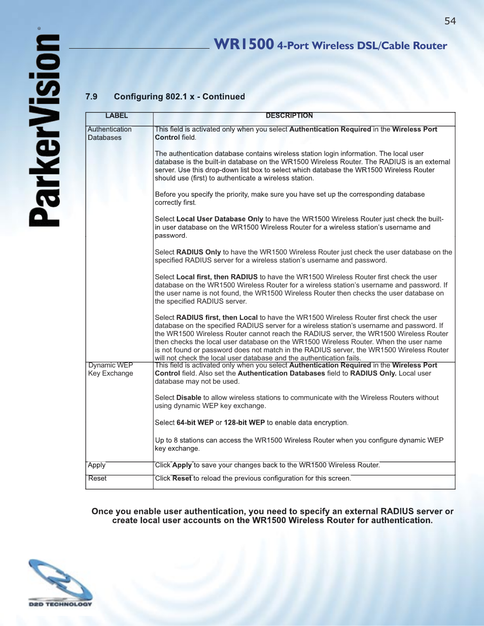Wr1500, Port wireless dsl/cable router | ParkerVision WR1500 User Manual | Page 52 / 177
