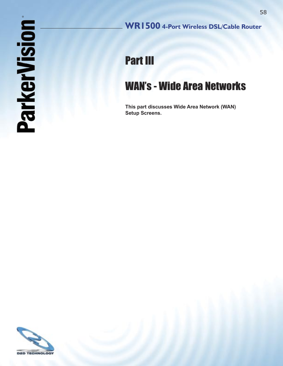 Part iii wan’s - wide area networks, Wr1500 | ParkerVision WR1500 User Manual | Page 56 / 177