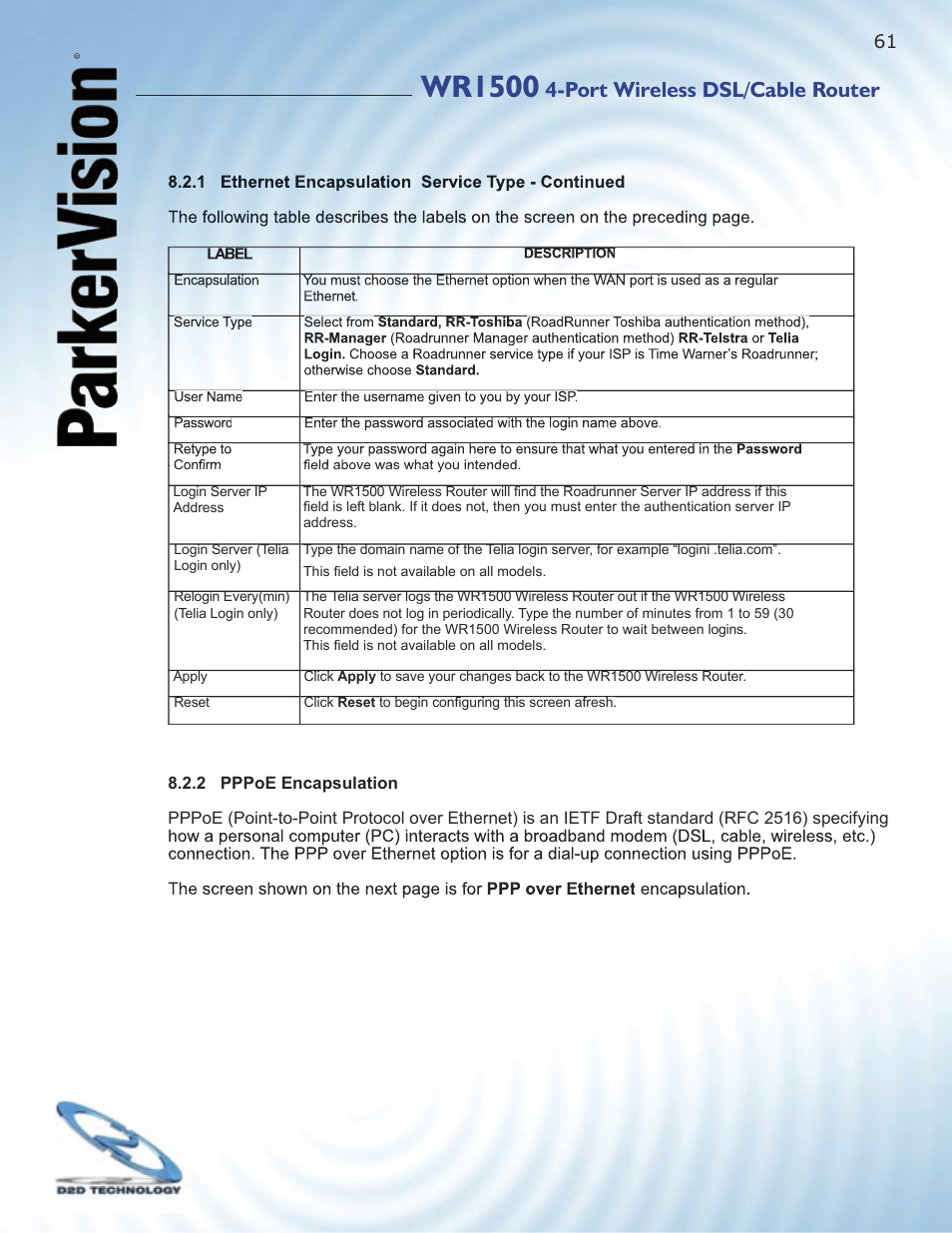 Wr1500, Port wireless dsl/cable router | ParkerVision WR1500 User Manual | Page 59 / 177