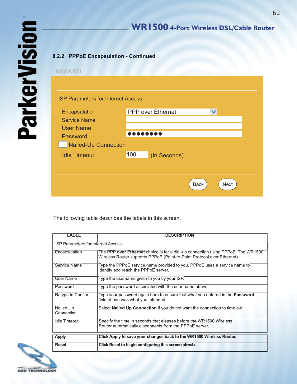Wr1500, Port wireless dsl/cable router, Wizard | ParkerVision WR1500 User Manual | Page 60 / 177