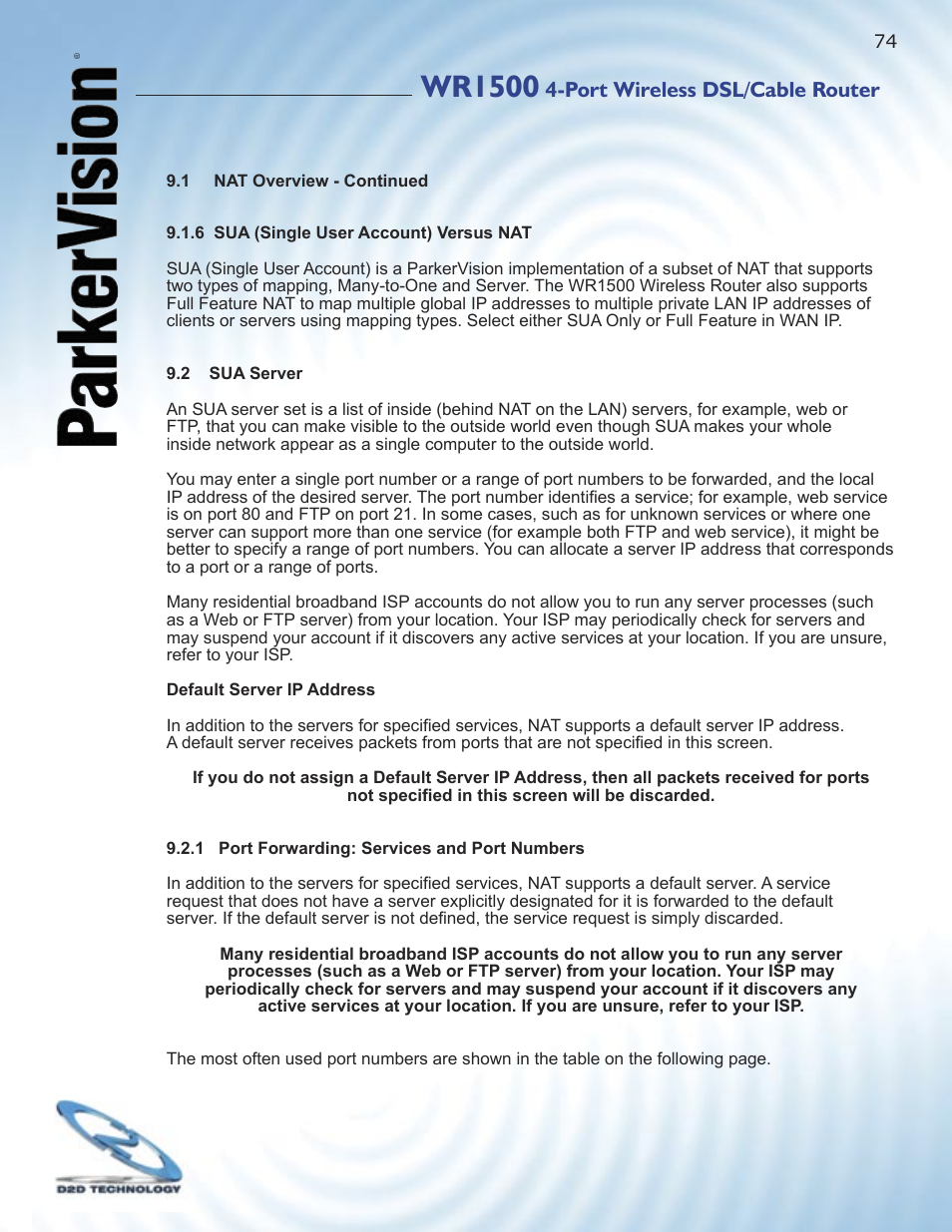 Wr1500, Port wireless dsl/cable router | ParkerVision WR1500 User Manual | Page 72 / 177