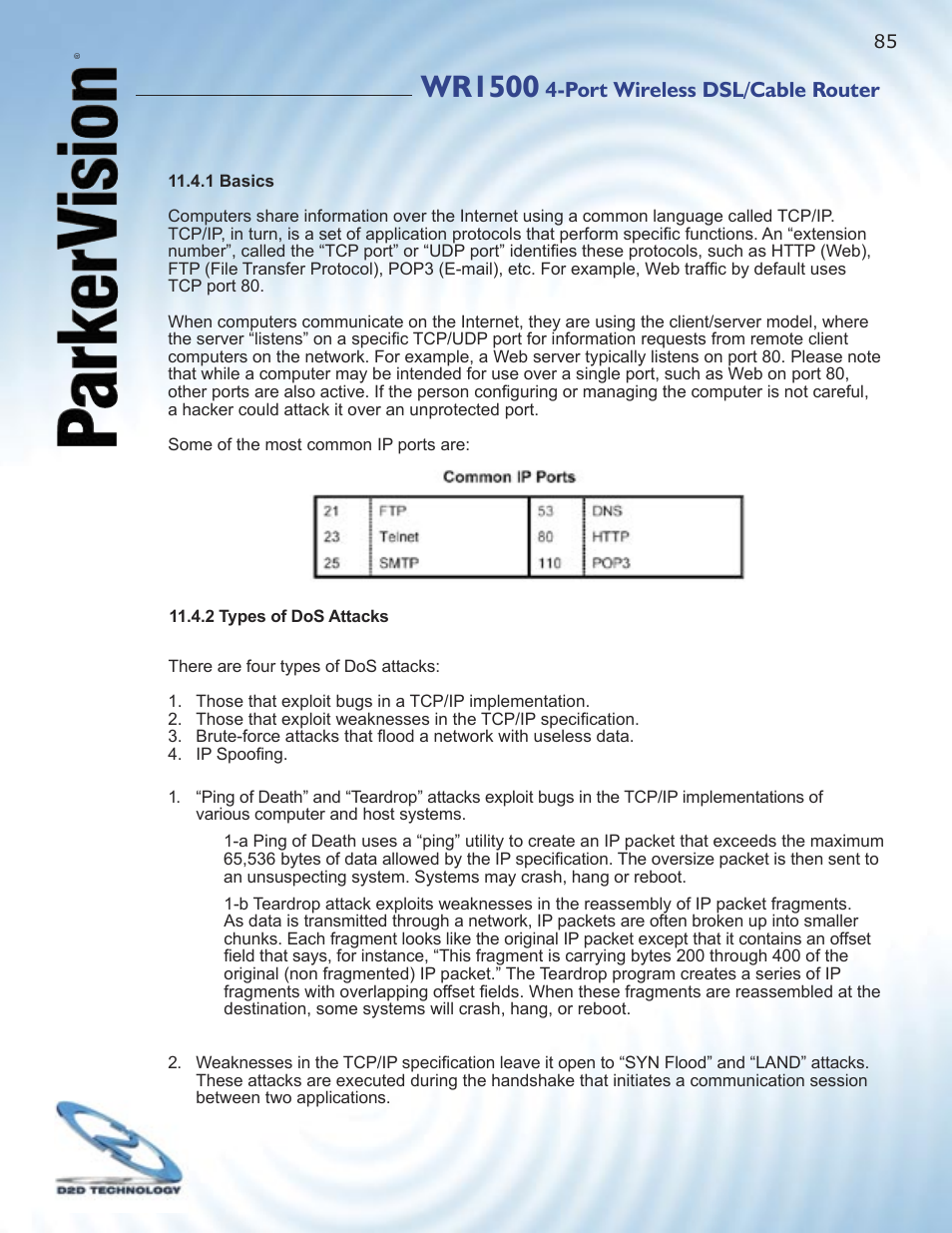 Wr1500, Port wireless dsl/cable router | ParkerVision WR1500 User Manual | Page 83 / 177