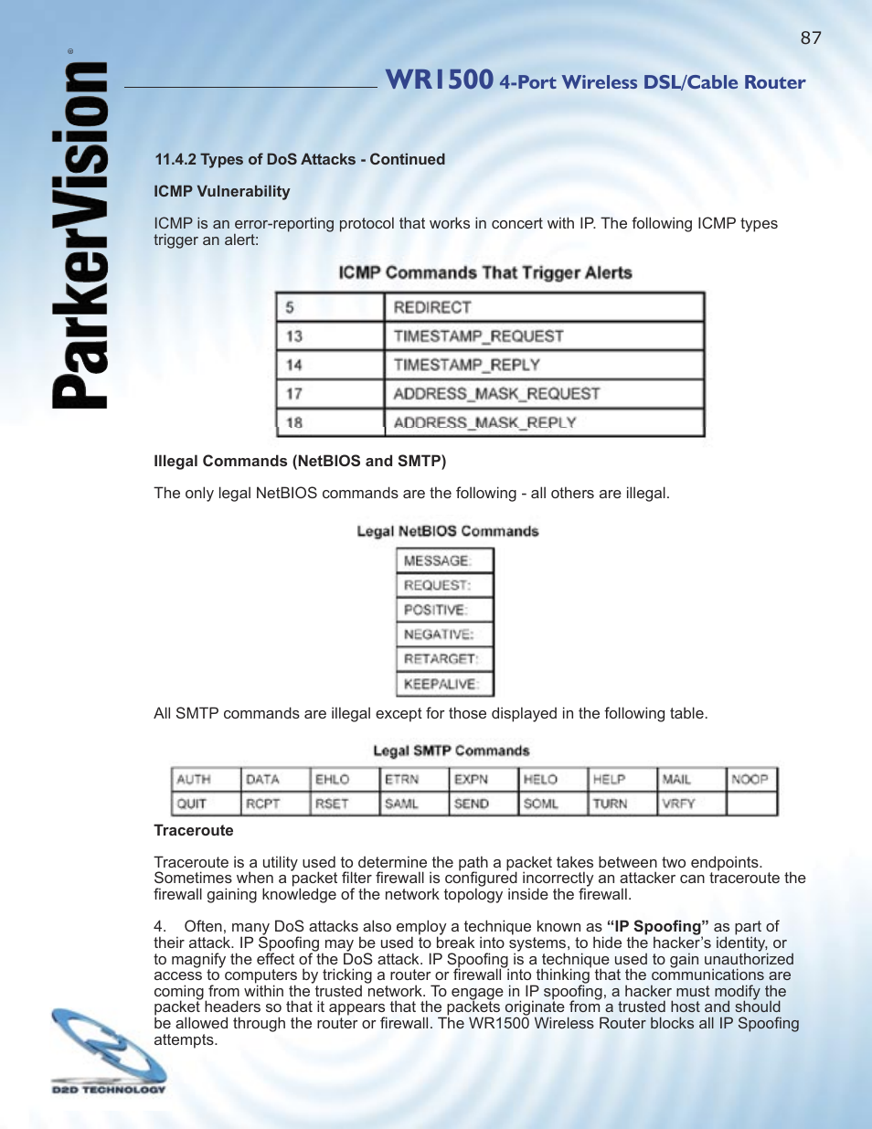 Wr1500, Port wireless dsl/cable router | ParkerVision WR1500 User Manual | Page 85 / 177