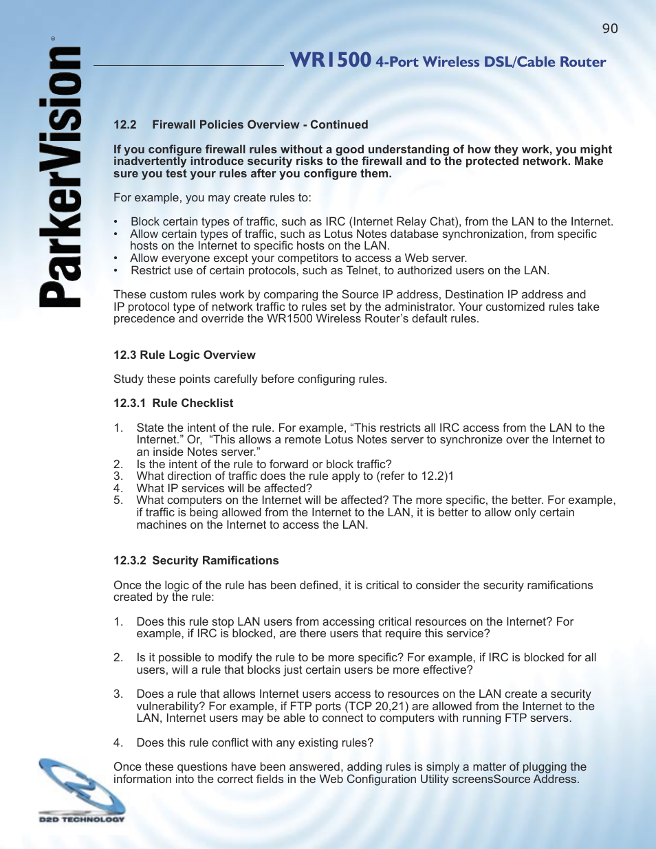 Wr1500, Port wireless dsl/cable router | ParkerVision WR1500 User Manual | Page 88 / 177