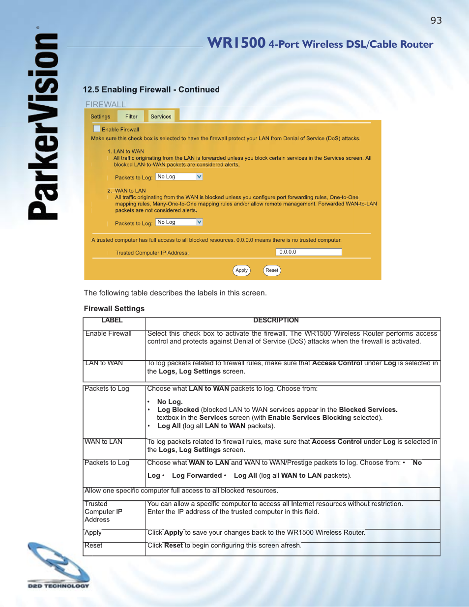 Wr1500, Port wireless dsl/cable router | ParkerVision WR1500 User Manual | Page 91 / 177