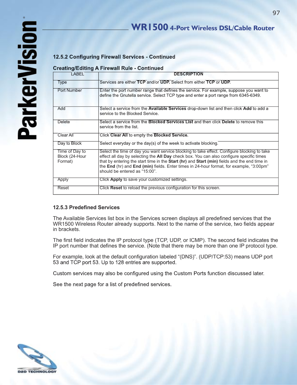 Wr1500, Port wireless dsl/cable router | ParkerVision WR1500 User Manual | Page 95 / 177