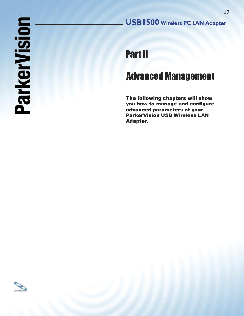 Part ii advanced management, Usb1500 | ParkerVision USB1500 User Manual | Page 15 / 34