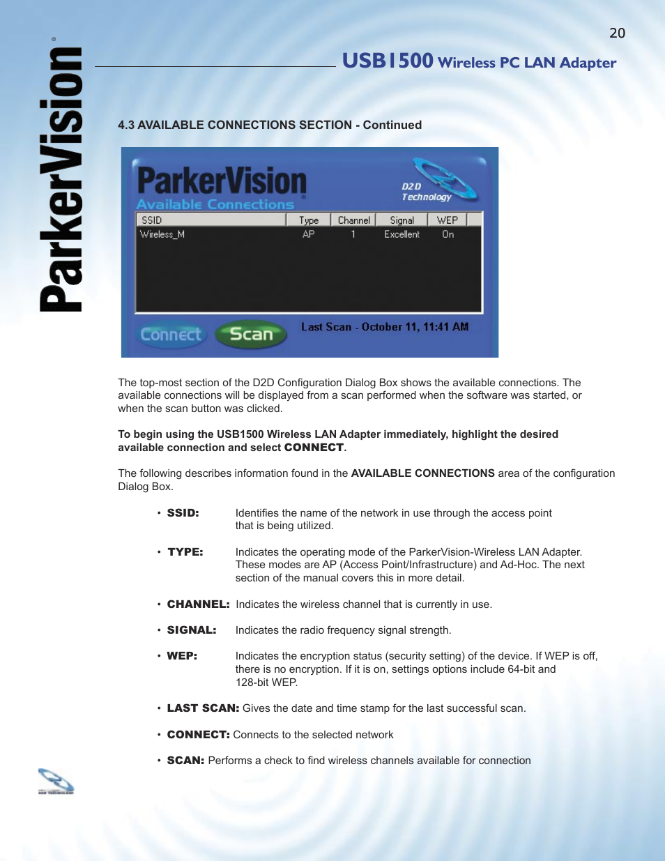 Usb1500, Wireless pc lan adapter | ParkerVision USB1500 User Manual | Page 18 / 34
