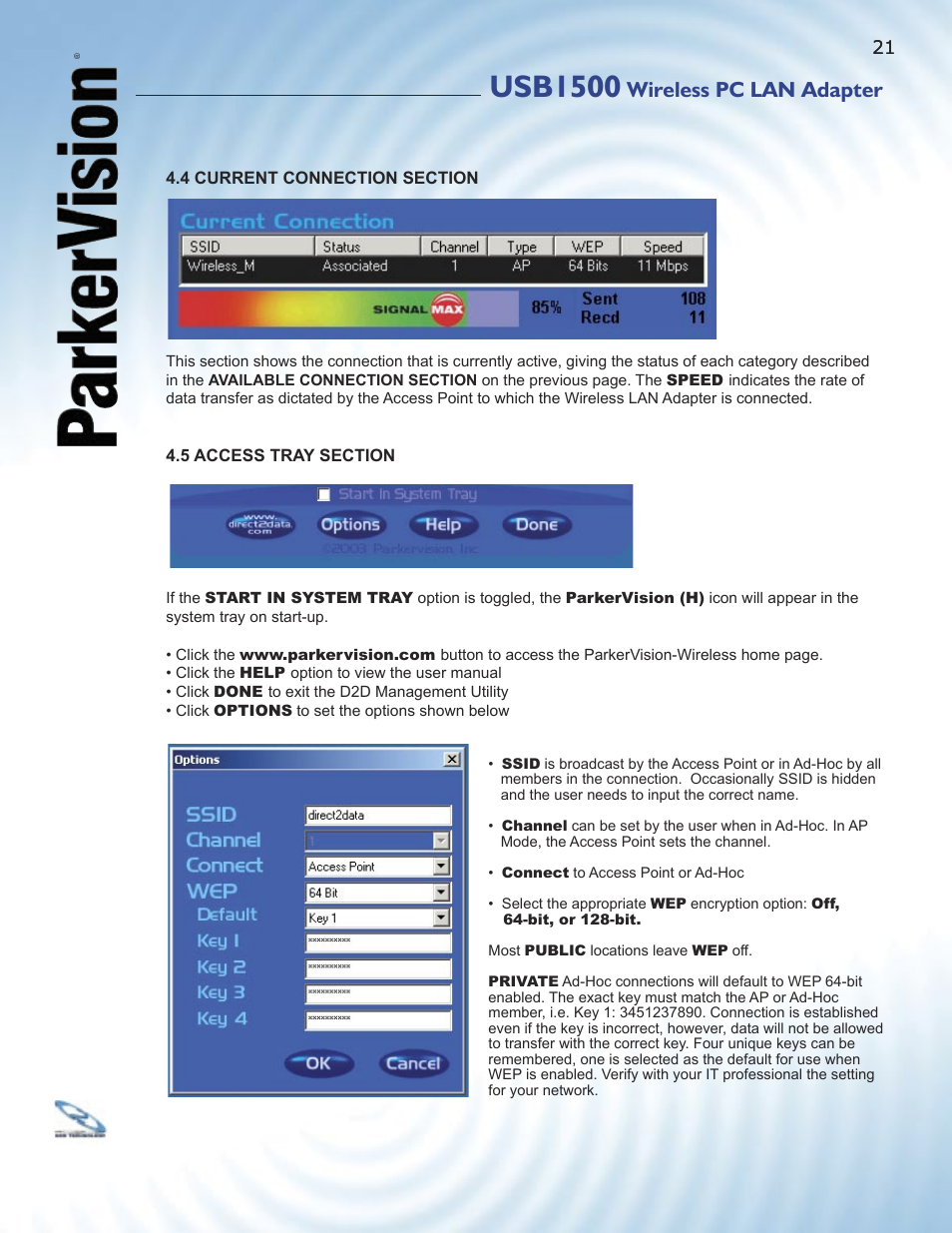 Usb1500, Wireless pc lan adapter | ParkerVision USB1500 User Manual | Page 19 / 34