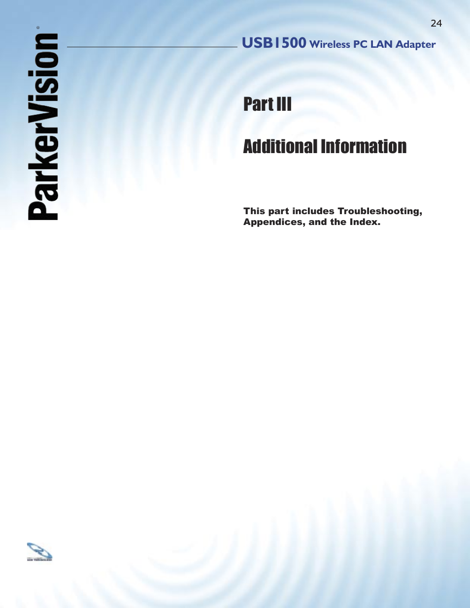 Part iii additional information, Usb1500 | ParkerVision USB1500 User Manual | Page 22 / 34