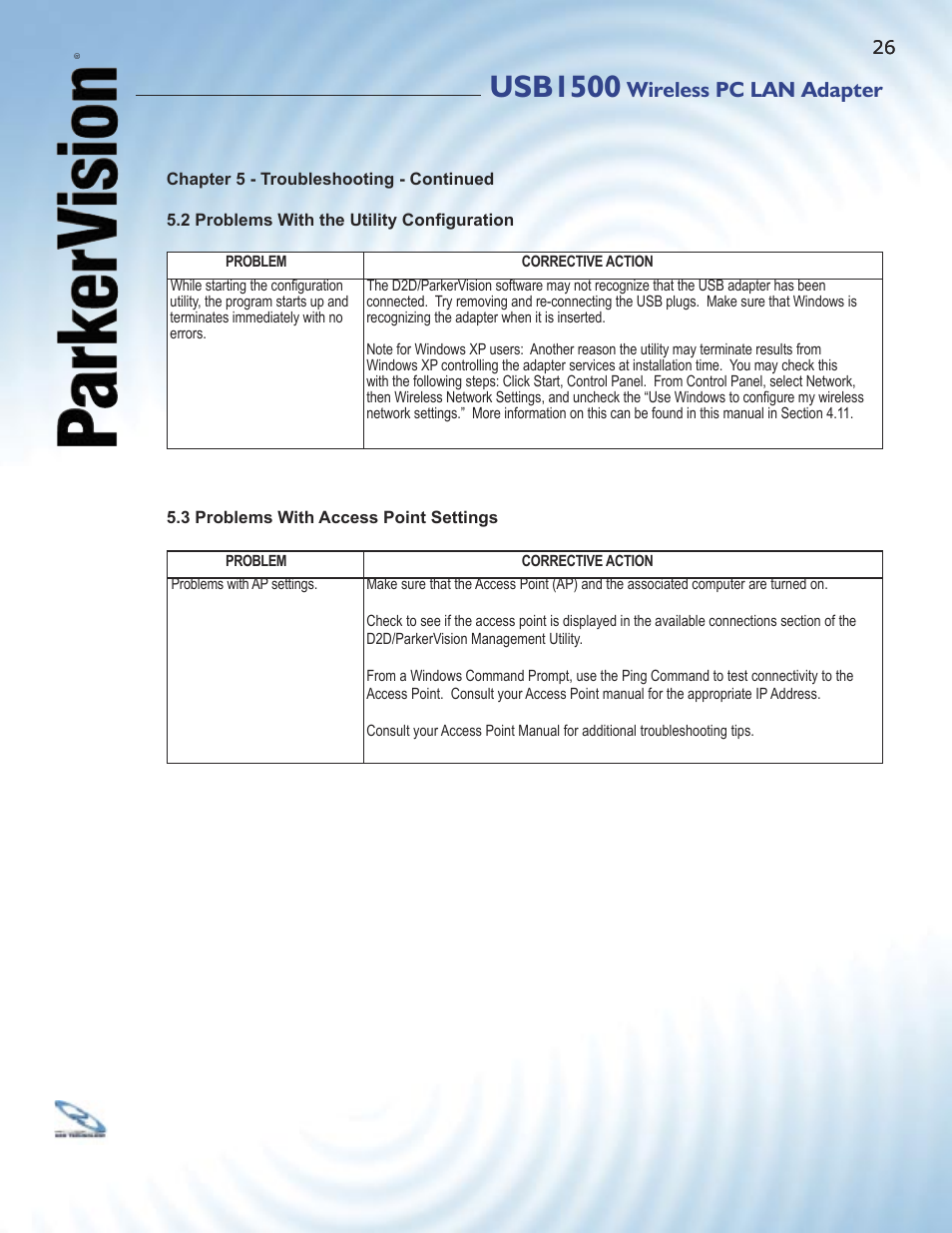 Usb1500, Wireless pc lan adapter | ParkerVision USB1500 User Manual | Page 24 / 34