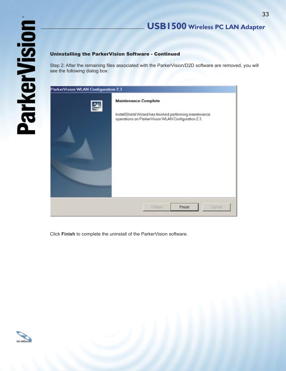 Usb1500, Wireless pc lan adapter | ParkerVision USB1500 User Manual | Page 31 / 34