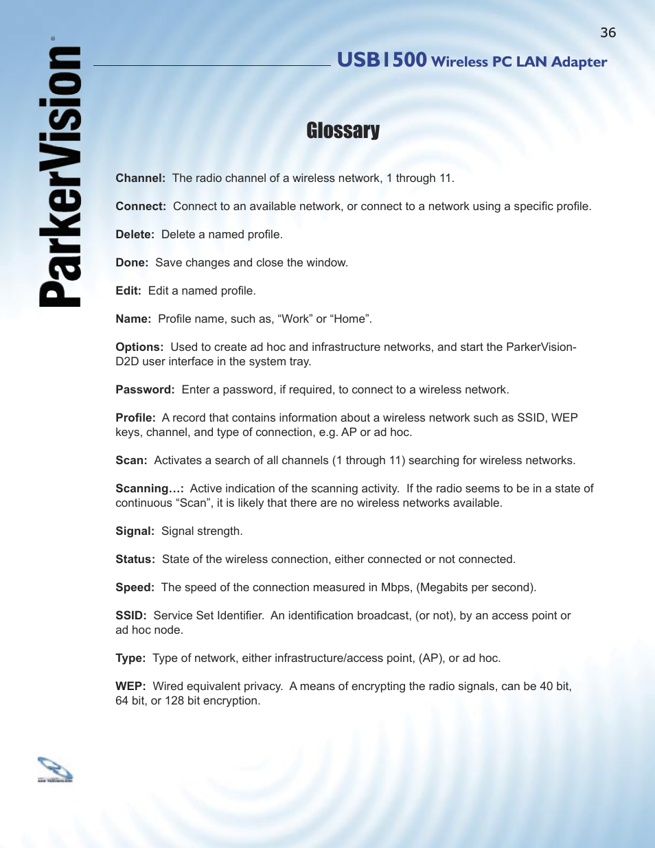 Usb1500, Glossary | ParkerVision USB1500 User Manual | Page 34 / 34