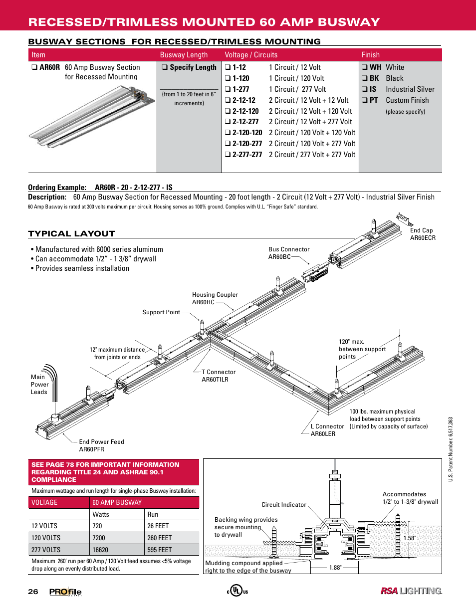 Recessed/trimless mounted 60 amp busway | Profile SERIES 60 AMP BUSWAY User Manual | Page 23 / 26