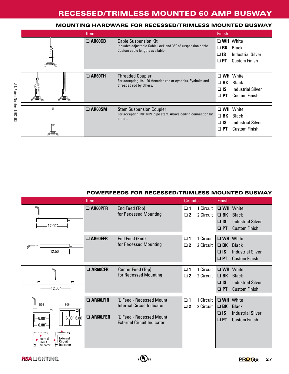 Recessed/trimless mounted 60 amp busway | Profile SERIES 60 AMP BUSWAY User Manual | Page 24 / 26