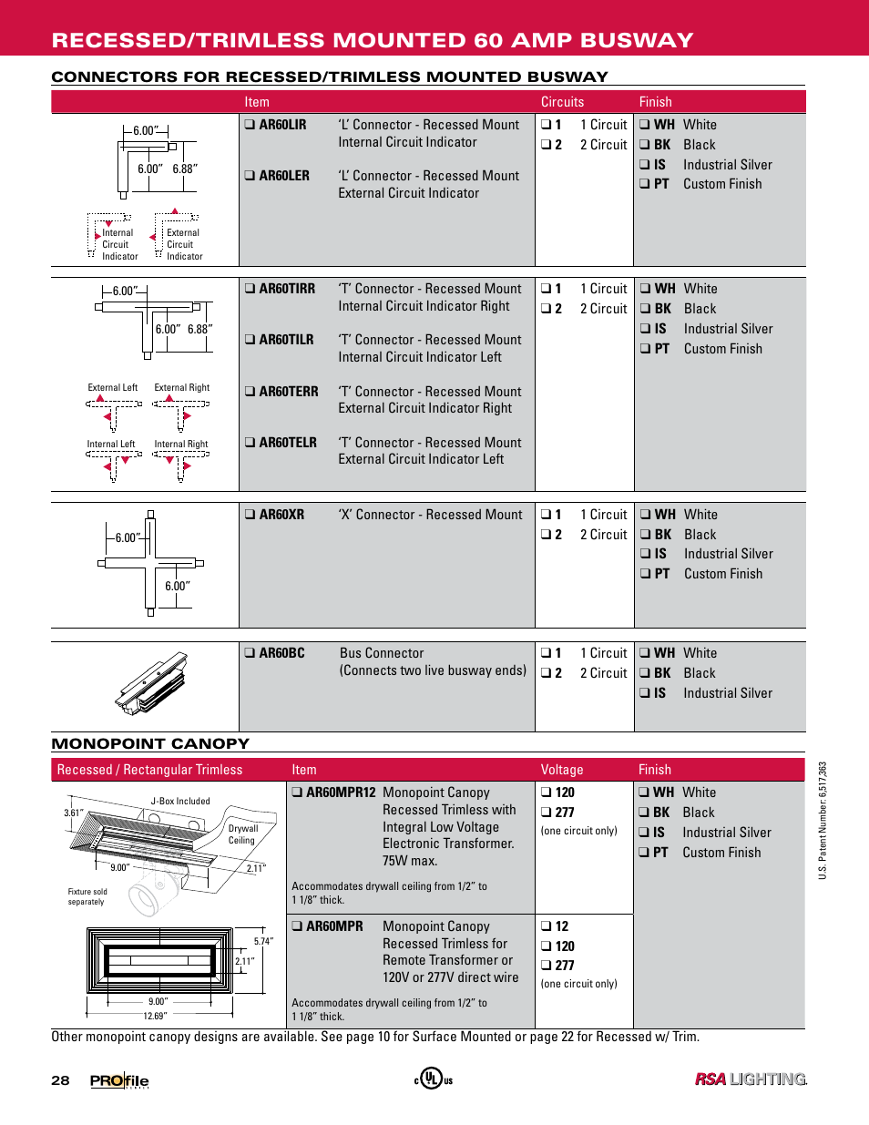 Recessed/trimless mounted 60 amp busway | Profile SERIES 60 AMP BUSWAY User Manual | Page 25 / 26