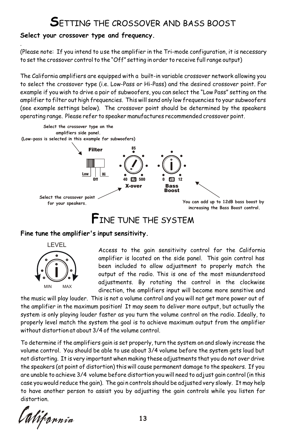 Etting the crossover and bass boost, Ine tune the system | Profile CA600 User Manual | Page 14 / 20