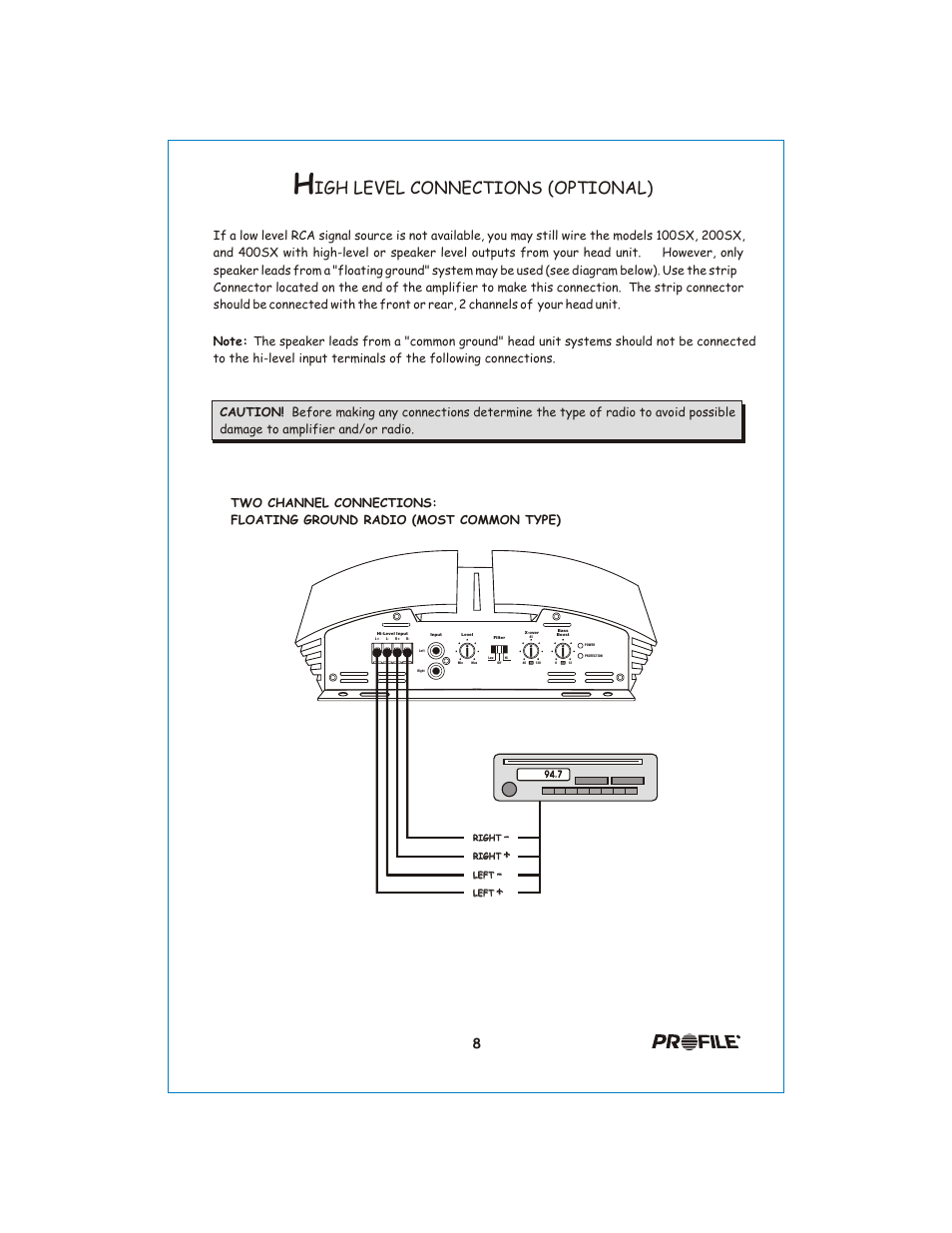 Вк 9, Igh level connections (optional) | Profile California 400SX User Manual | Page 9 / 19