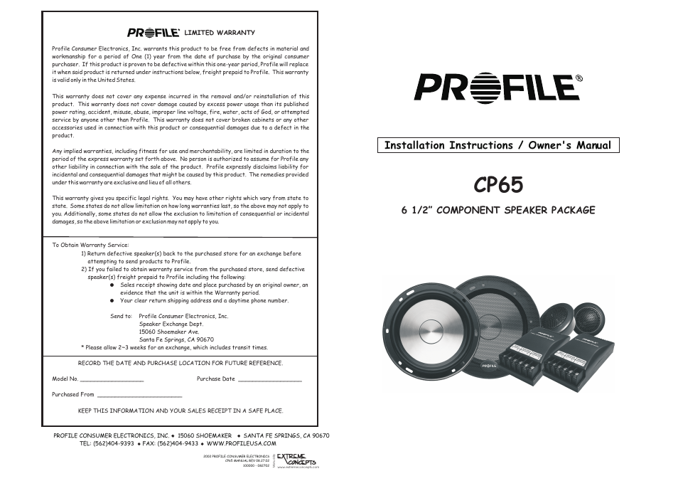 Profile Clarus CP65 User Manual | 4 pages