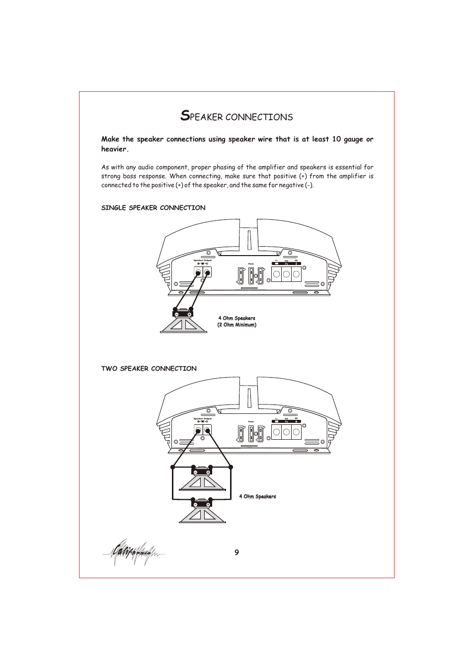 Вк 10, Peaker connections, Single speaker connection | Two speaker connection | Profile California 400MSX User Manual | Page 10 / 16