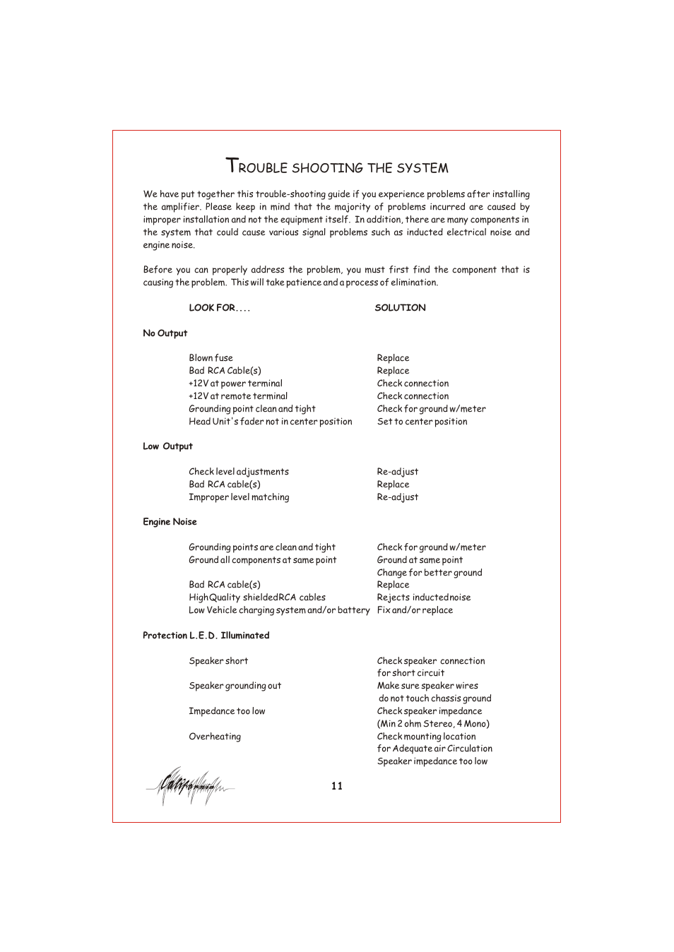 Вк 12, Rouble shooting the system | Profile California 400MSX User Manual | Page 12 / 16