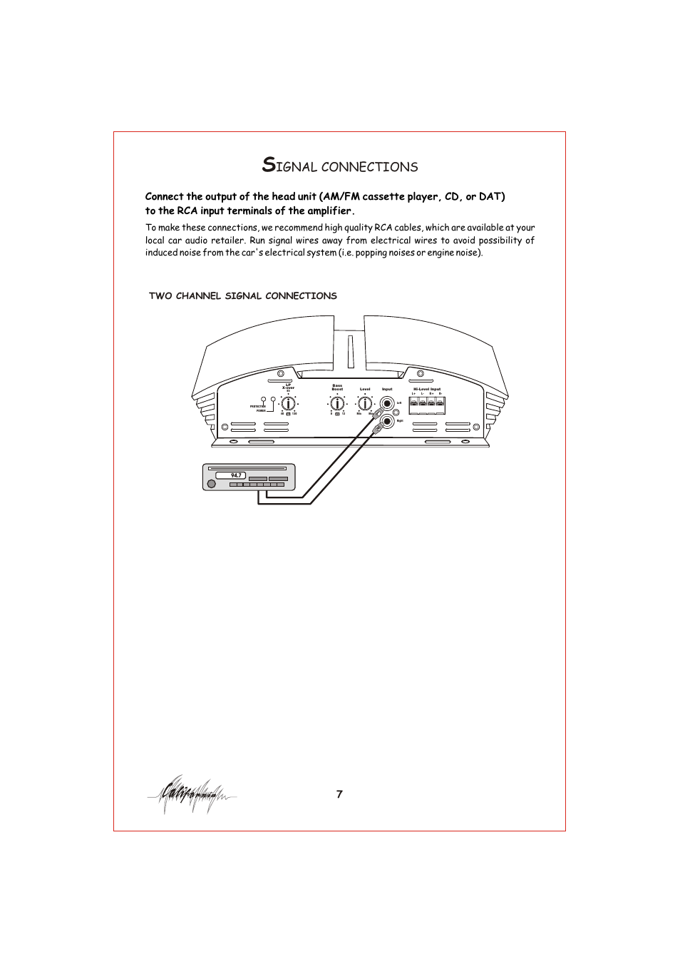 Вк 8, Ignal connections, Two channel signal connections | Profile California 400MSX User Manual | Page 8 / 16
