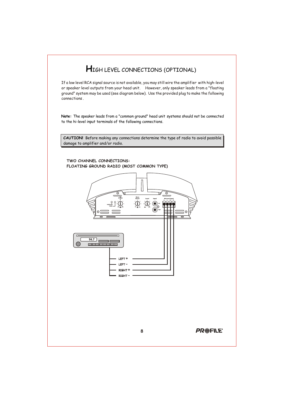 Вк 9, Igh level connections (optional) | Profile California 400MSX User Manual | Page 9 / 16