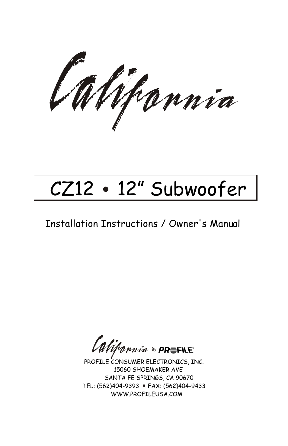 Profile CZ12 User Manual | 4 pages