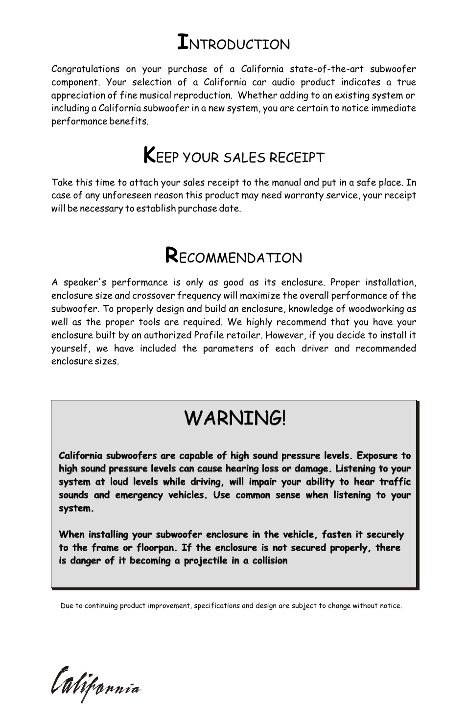 Warning | Profile CZ12 User Manual | Page 2 / 4