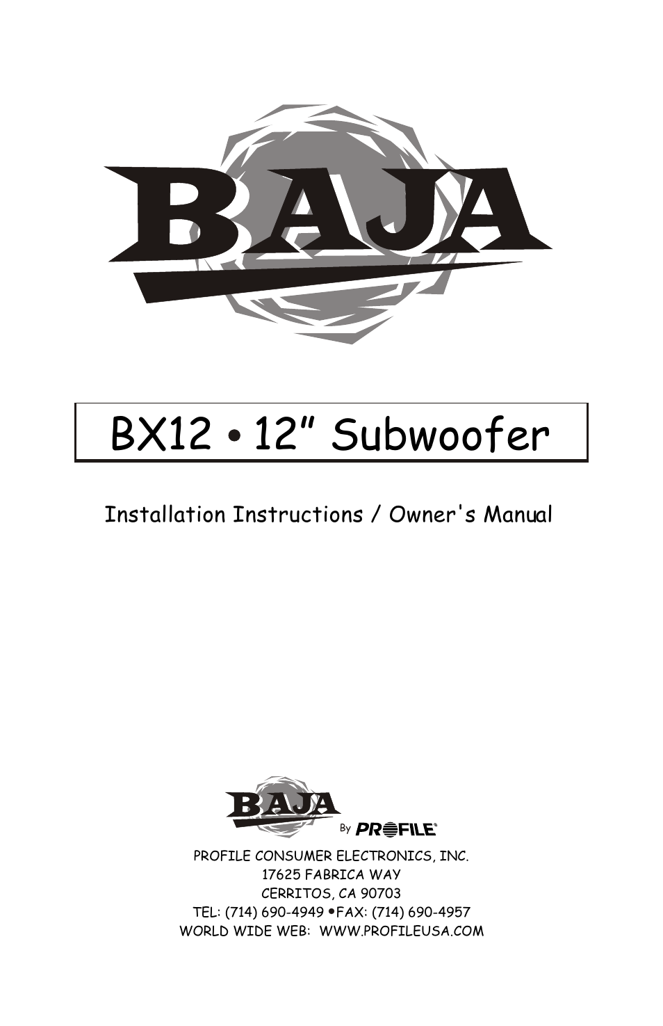 Profile BAJA BX12 User Manual | 4 pages