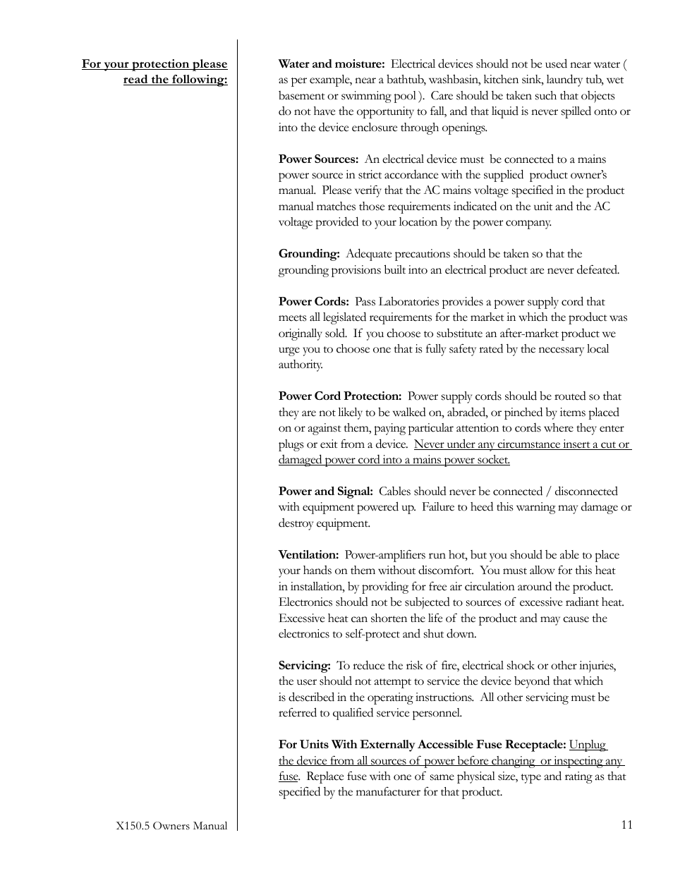 Pass Labs X150.5 User Manual | Page 11 / 11