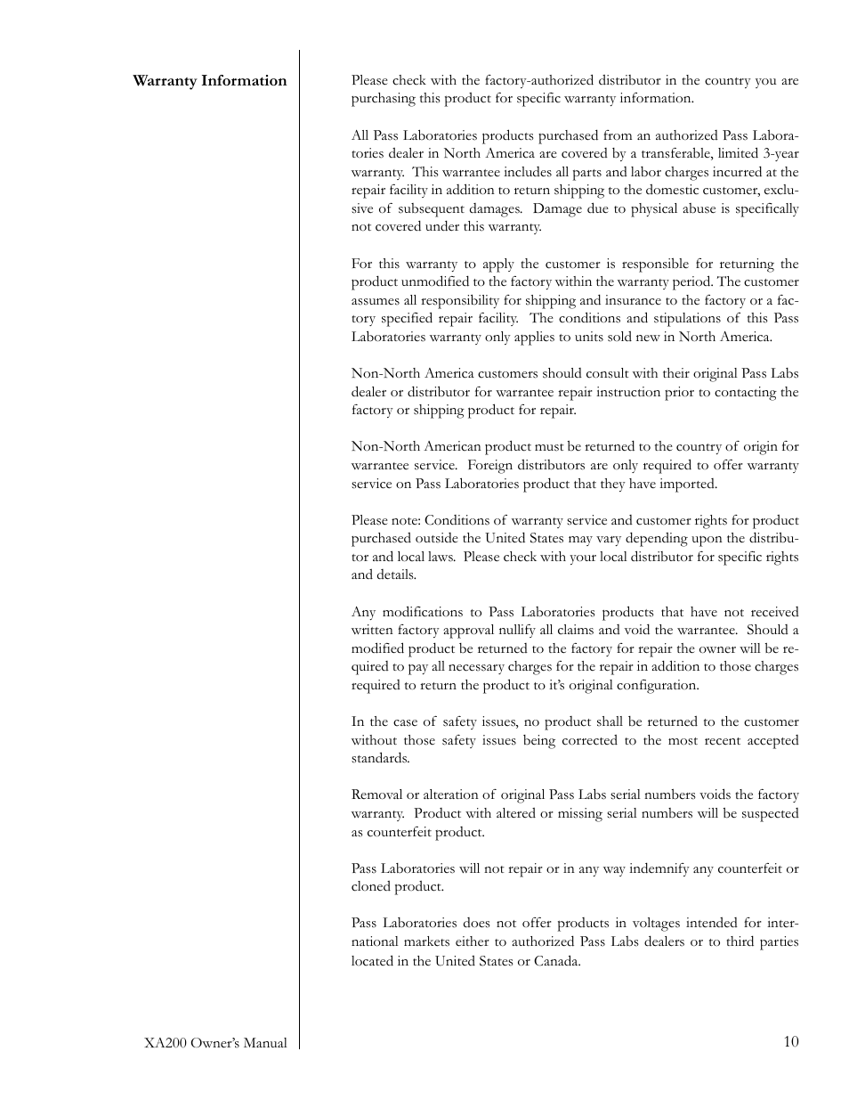 Pass Labs XA200 User Manual | Page 10 / 14