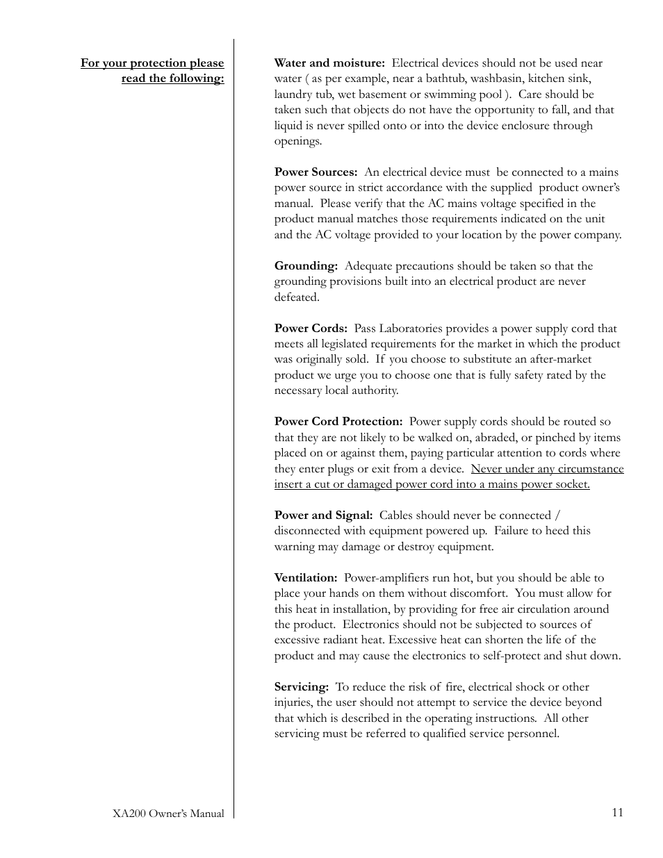 Pass Labs XA200 User Manual | Page 11 / 14