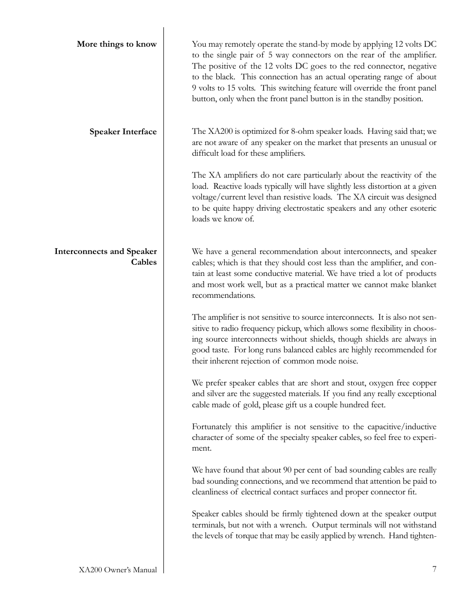 Pass Labs XA200 User Manual | Page 7 / 14