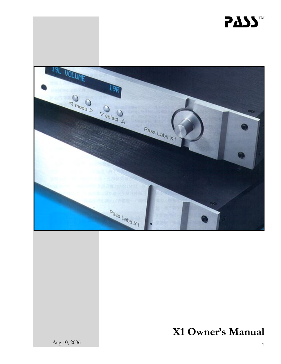 Pass Labs X1 User Manual | 12 pages