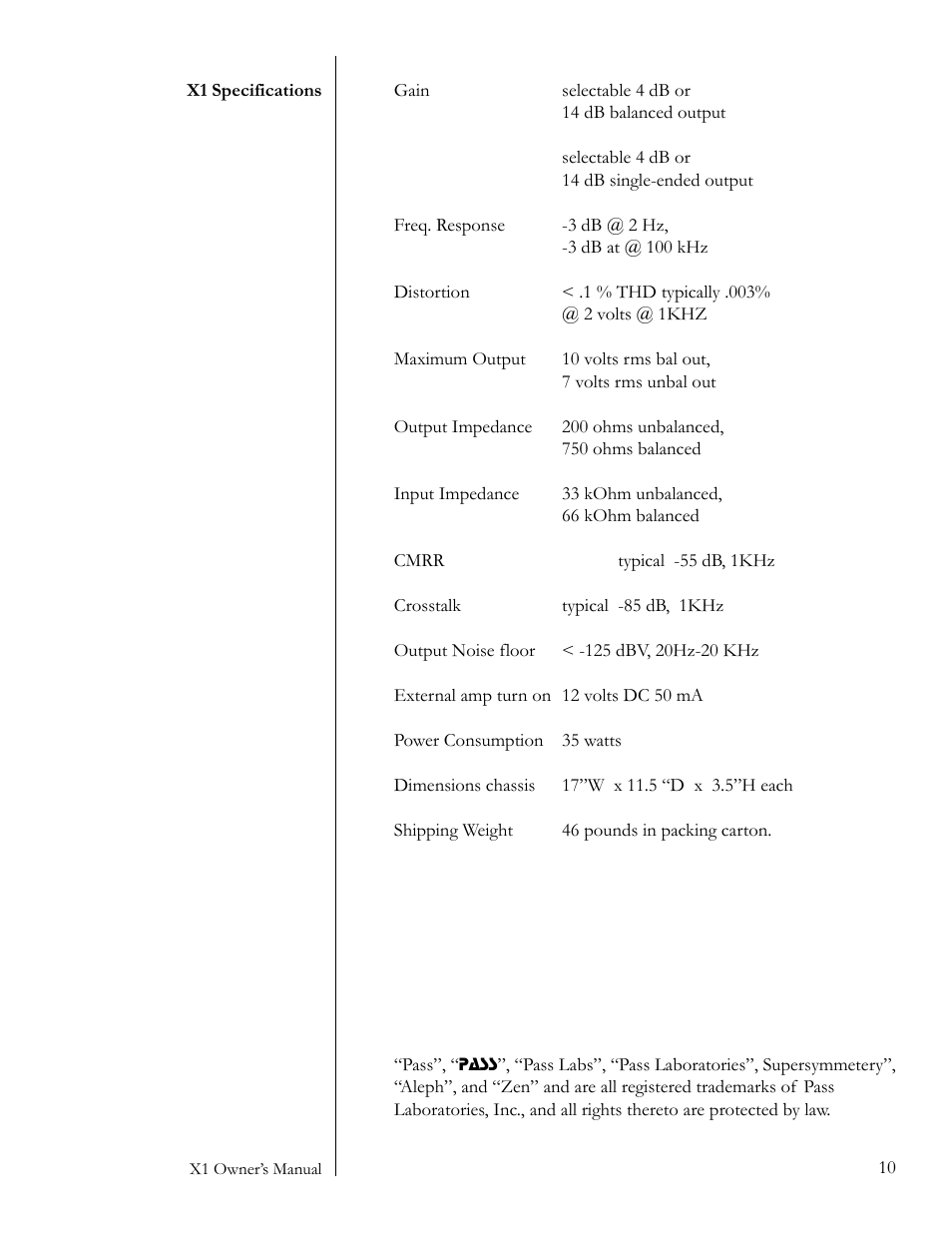 Pass Labs X1 User Manual | Page 10 / 12