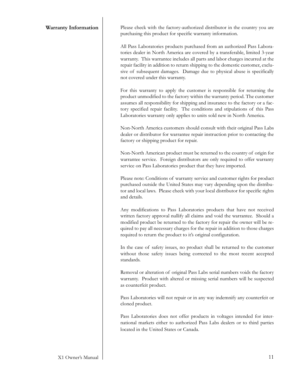 Pass Labs X1 User Manual | Page 11 / 12