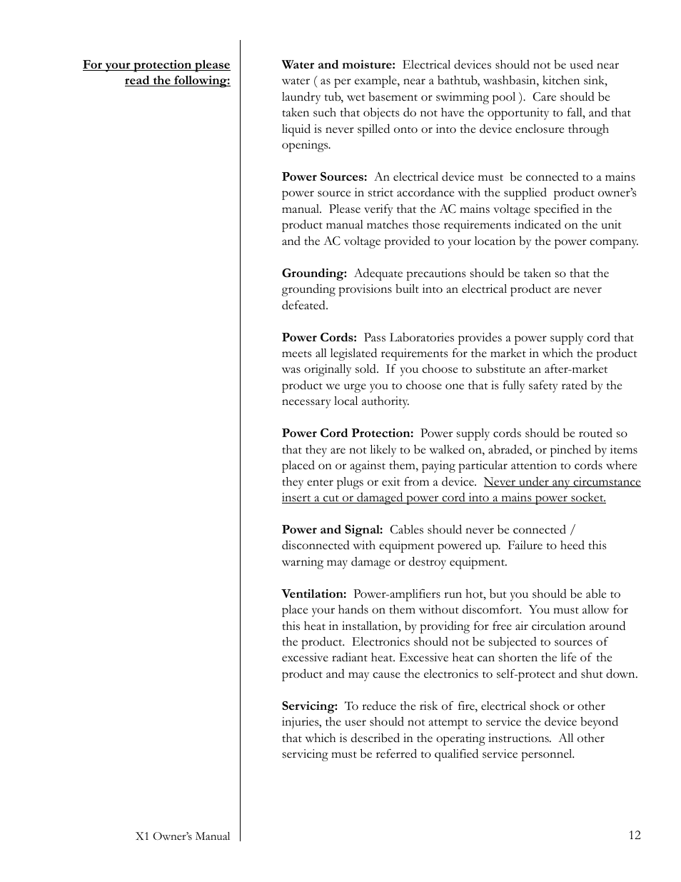 Pass Labs X1 User Manual | Page 12 / 12
