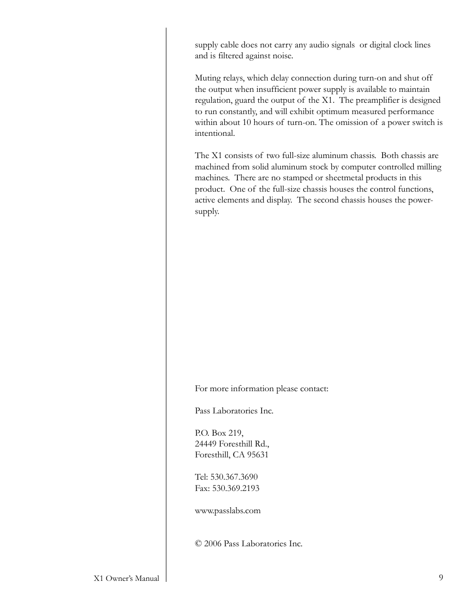 Pass Labs X1 User Manual | Page 9 / 12